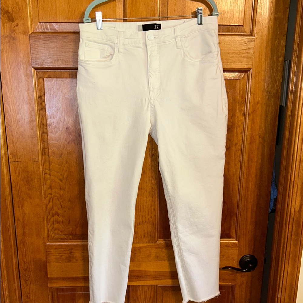 Kut from the Kloth High Rise White Cropped Jeans W/Raw Hem Size 14-EUC